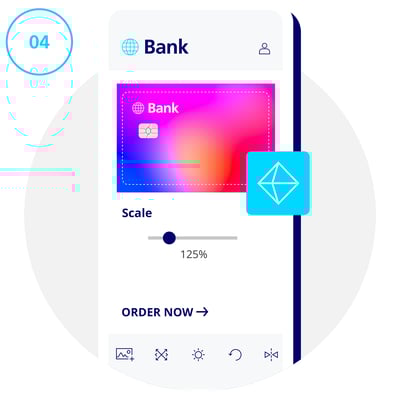 Card customization interface with scaling options in Convego® Card Designer Card customization interface with scaling options in Convego® Card Designer