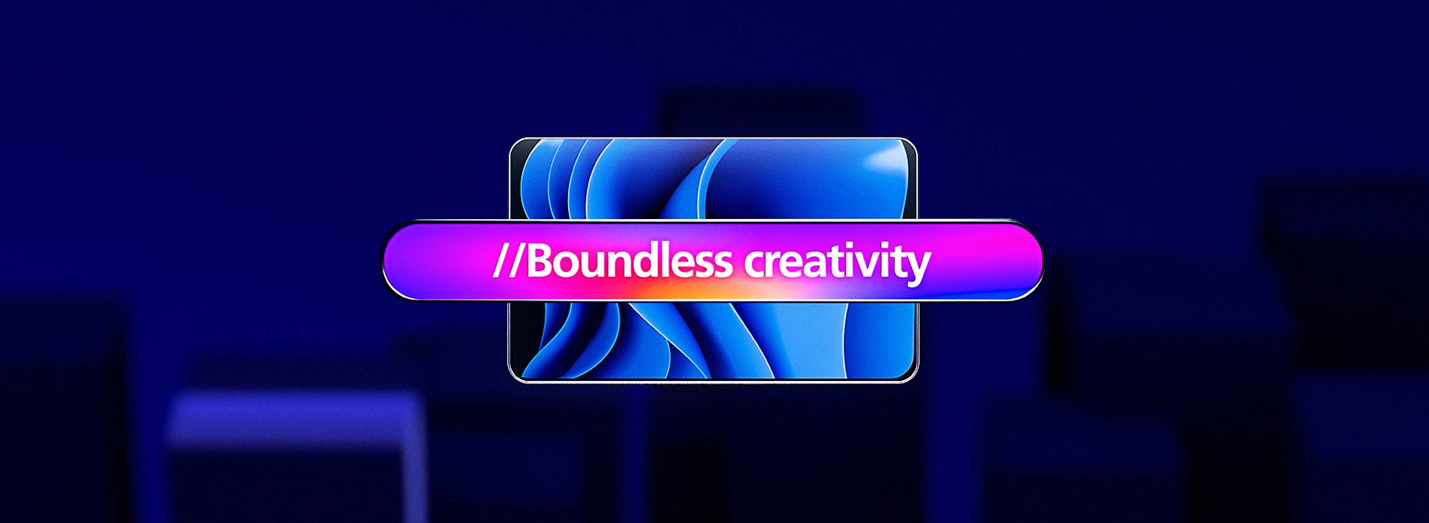 Boundless creativity text on a vibrant digital card design.