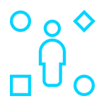 Icon showing a man standing with various shapes around him Icon showing a man standing with various shapes around him