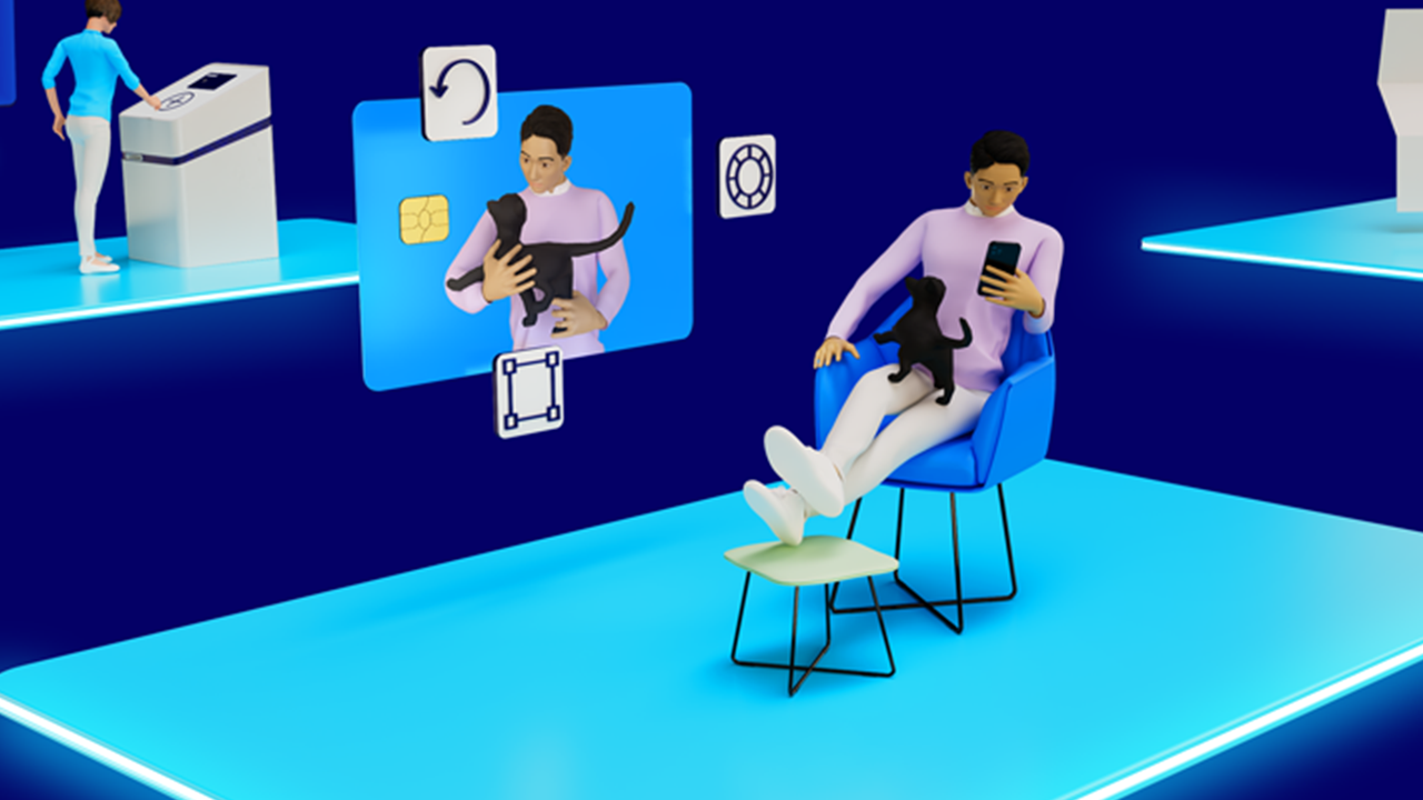 Illustration of a woman customizing her payment card